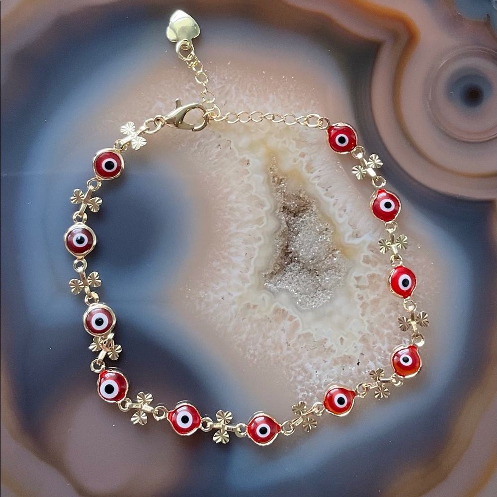 Gold evil eye bracelet red anklet butterfly jewelry protection new
